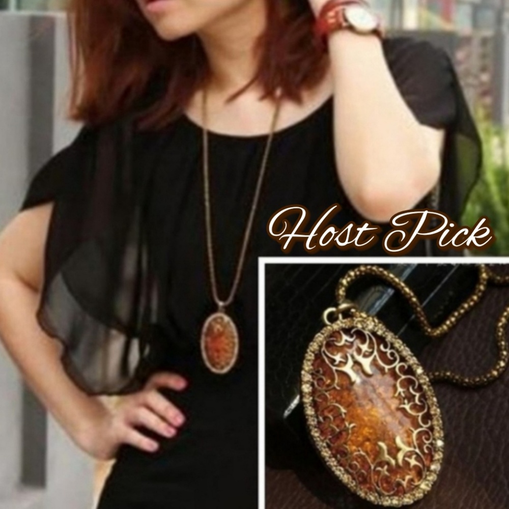2 for $30 Vintage Look Amber Pendant Necklace